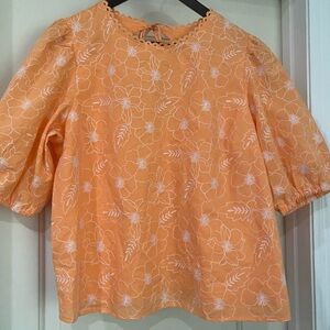 Garden Embroidered Open Back Puff Sleeve Blouse